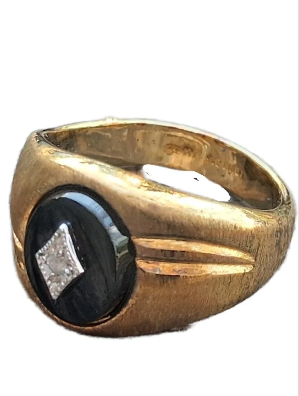 Vintage Uncas 14K HGE LIND Mens Black Onyx Diamond Accent Signet Ring Size 12